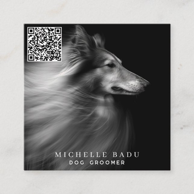 Cartão De Visita Quadrado Codificador de Cães Código QR Mídia Social (Frente)