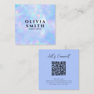Cartão De Visita Quadrado Código holográfico QR Rainbow Beauty Salon Sparkle
