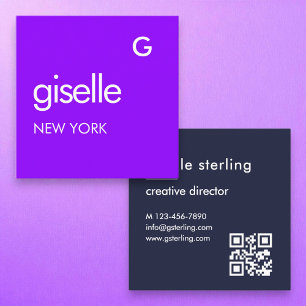 Cartão De Visita Quadrado Código QR Azul Roxo Moderno Minimalista Ousado