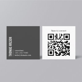 Cartão De Visita Quadrado Código QR cinza branco ousado limpo moderno Consul