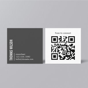 Cartão De Visita Quadrado Código QR cinza branco ousado limpo moderno Consul
