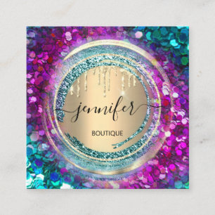 Cartão De Visita Quadrado Código QR Compro Logotipo, Unidades Douradas Rosa