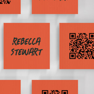 Cartão De Visita Quadrado Código QR criativo laranja e preto em estilo grung