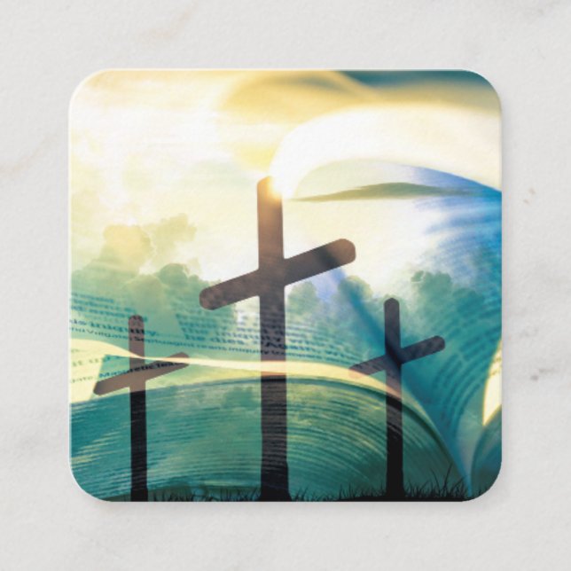 Cartão De Visita Quadrado Código QR Cruz da Bíblia Cristã Igreja Religiosa (Frente)