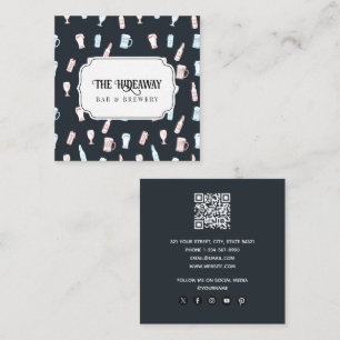 Cartão De Visita Quadrado Código QR da Cervejaria Cervejas Desenhadas à Mão 