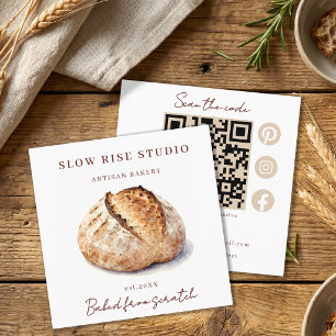 Cartão De Visita Quadrado Código QR da Padaria Artesanal de Sourdough Rústic
