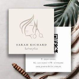 Cartão De Visita Quadrado Código QR da Tesoura do Cabelo de Marfim Hairstyli