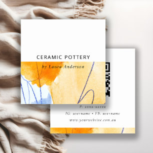 Cartão De Visita Quadrado Código QR de Abstrato artístico amarelo amarelo am