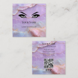 Cartão De Visita Quadrado Código QR de artista de cílios de mármore pastel d