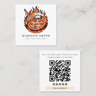 Cartão De Visita Quadrado Código QR de Avaliação de Restaurante de Pizza 