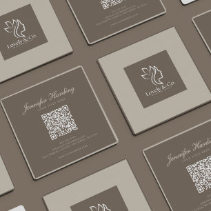 Cartão De Visita Quadrado Código QR de beleza minimalista neutro bege