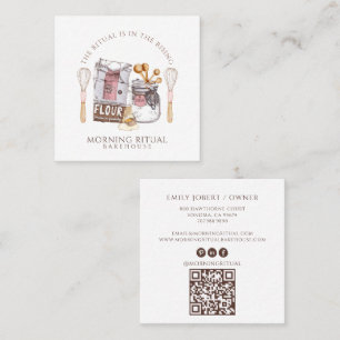 Cartão De Visita Quadrado Código QR de Confeitaria em Aquarela Artesanal