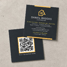 Cartão De Visita Quadrado Código QR de Contratante Preto e Dourado Moderno