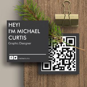 Cartão De Visita Quadrado Código QR de Designer Gráfico Moderno Cinza