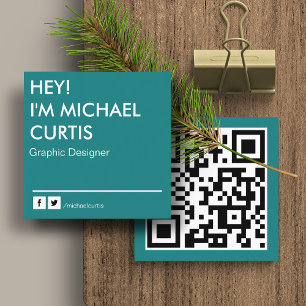 Cartão De Visita Quadrado Código QR de Designer Gráfico Moderno Turquesa