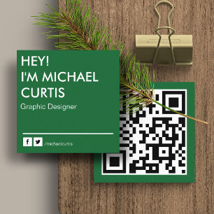 Cartão De Visita Quadrado Código QR de Designer Gráfico Moderno Verde