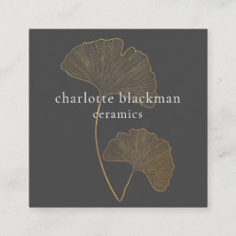 Cartão De Visita Quadrado Código QR de Folha Moderno Gingko