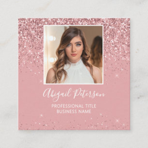 Cartão De Visita Quadrado Código QR de Foto com Brilho Rosa Elegante