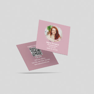 Cartão De Visita Quadrado Código QR de Foto Conectar comigo Rosa