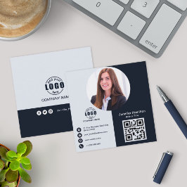Cartão De Visita Quadrado Código QR de foto de adição preto e branco profiss