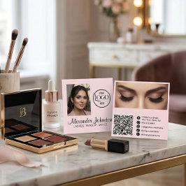 Cartão De Visita Quadrado Código QR de Foto de Maquiadora de Cílios Rosa Beg