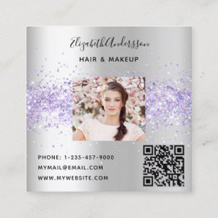 Cartão De Visita Quadrado Código qr de foto de perfil violeta lavanda pratea