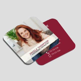 Cartão De Visita Quadrado Código QR de Foto Moderna Conecte-se Comigo Burgun
