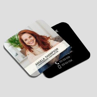 Cartão De Visita Quadrado Código QR de Foto Moderna Conecte-se Comigo Preto 