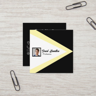 Cartão De Visita Quadrado Código QR de foto preto branco amarelo geométrico