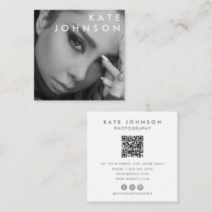 Cartão De Visita Quadrado Código QR de Foto Profissional Branco preto de ten