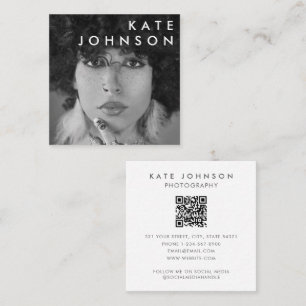 Cartão De Visita Quadrado Código QR de Foto Profissional Preto Minimalista