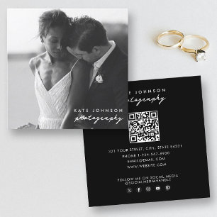 Cartão De Visita Quadrado Código QR de Fotografia de Script Moderno de Fotog