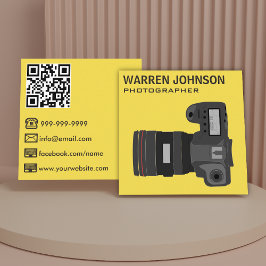 Cartão De Visita Quadrado Código QR de Fotógrafo Moderno Amarelo