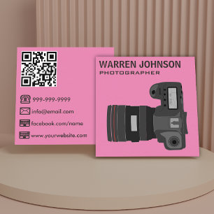 Cartão De Visita Quadrado Código QR de Fotógrafo Moderno Rosa