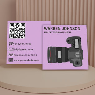 Cartão De Visita Quadrado Código QR de Fotógrafo Moderno Roxo