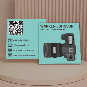 Cartão De Visita Quadrado Código QR de Fotógrafo Moderno Turquesa