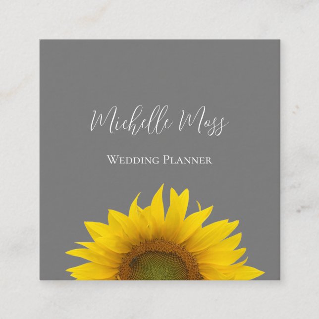 Cartão De Visita Quadrado Código QR de girassol moderno Cinzas legíveis (Frente)