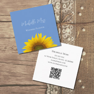 Cartão De Visita Quadrado Código QR de girassol moderno Elegante Floral