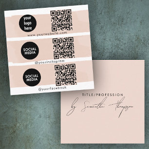 Cartão De Visita Quadrado Código QR de Ícone Triplo Logotipo de Mídia Social