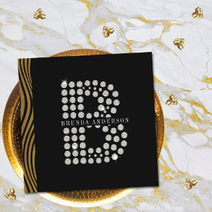 Cartão De Visita Quadrado Código QR de Inicial de Diamante Ouro Preto Chic B