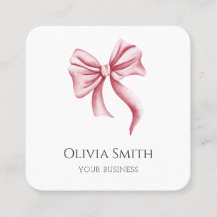 Cartão De Visita Quadrado Código QR de Laço Rosa Simples e Elegante