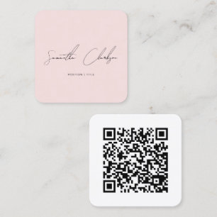 Cartão De Visita Quadrado Código QR de Letra Manuscrita Rosa Minimalista