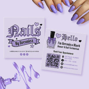 Cartão De Visita Quadrado Código QR de Letreiro Gótico Tech de Unha Roxa Qua