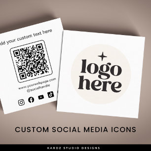 Cartão De Visita Quadrado Código QR de Logo Minimalista Branco Mídia Social