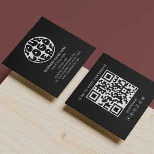 Cartão De Visita Quadrado Código QR de Logo Moderno Logo Personalizado Preto