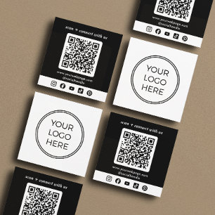 Cartão De Visita Quadrado Código QR de Logo Preto Personalizado Mídia Social