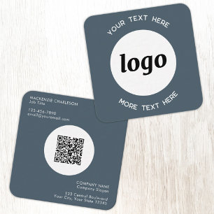 Cartão De Visita Quadrado Código QR de Logotipo e Texto Simples Cinza Carvão