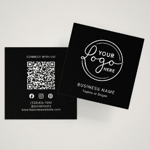 Cartão De Visita Quadrado Código QR de Logotipo Personalizado Preto Moderno