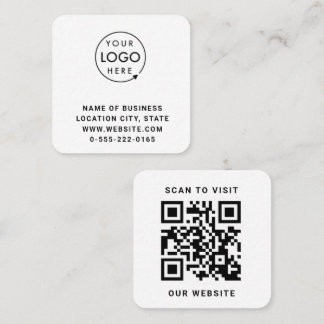 Cartão De Visita Quadrado Código QR de logotipo preto minimalista