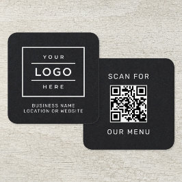 Cartão De Visita Quadrado Código QR de Menu de Varredura com Logo Preto Mode